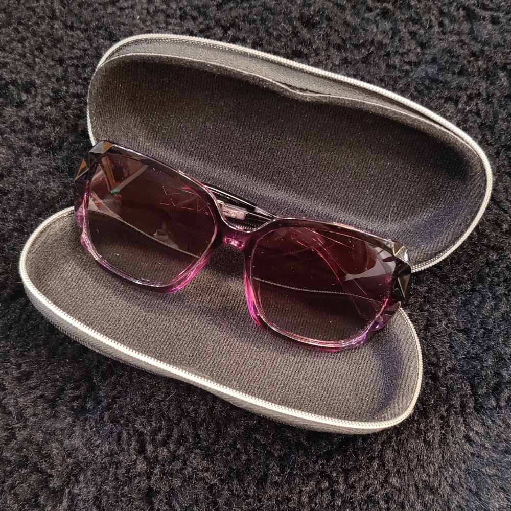 Purple Rhinestoned Sunglasses with Case